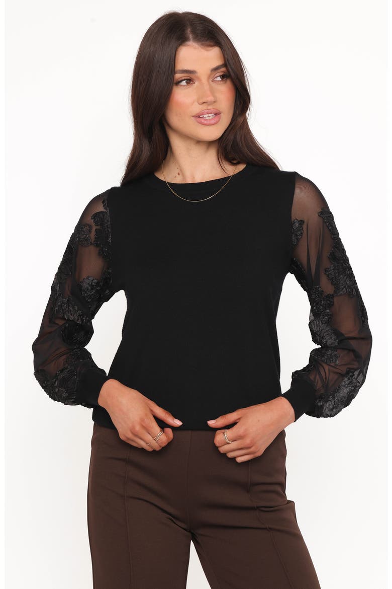 Cailin Sheer Sleeve Knit Top, Alternate, color, BLACK