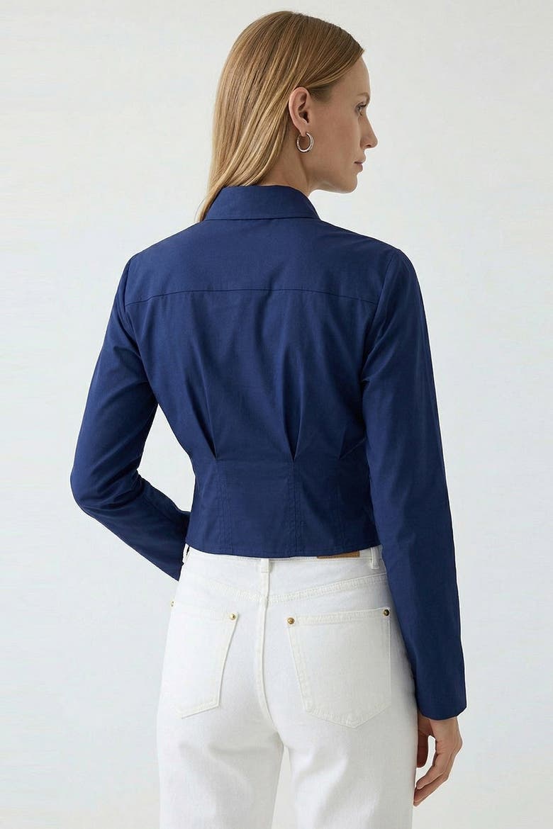 Felicia Long Sleeve Crop Shirt, Alternate, color, Navy