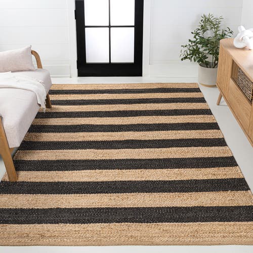 Jonathan Y Jayden Rustic Farmhouse Woven Jute Stripe Area Rug In Black