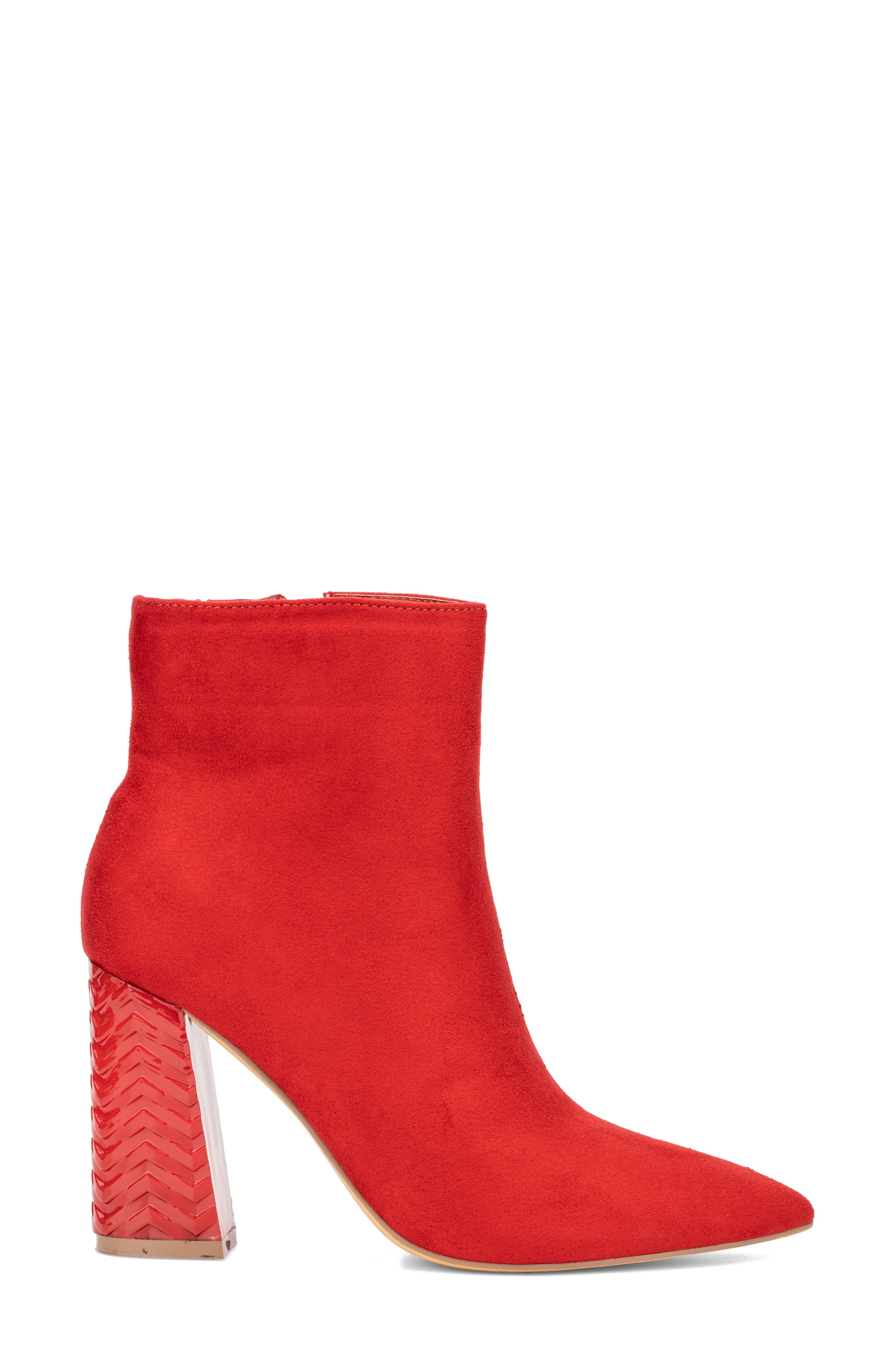 NEW YORK AND COMPANY Zhuri Faux Suede Zigzag Block Heel Bootie, Alternate, color, Red