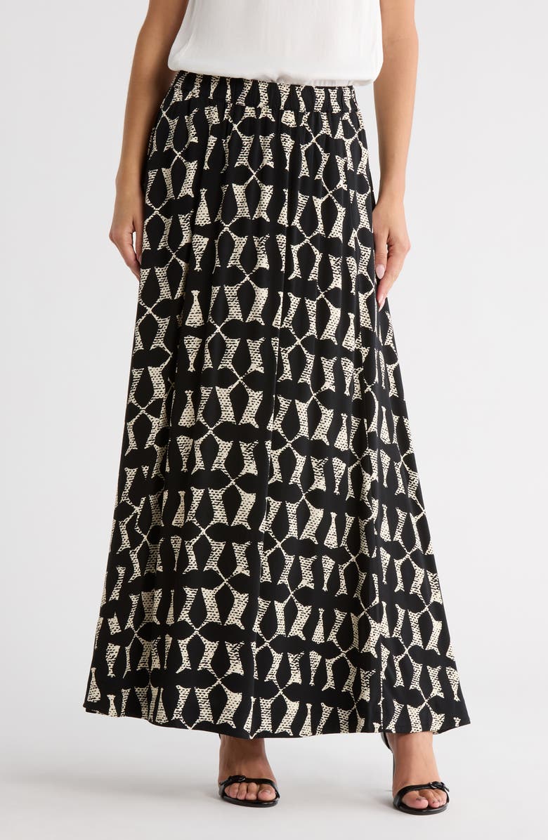 Melrose and Market Romantic Maxi Skirt, Main, color, Black- Ivory Dane Geo