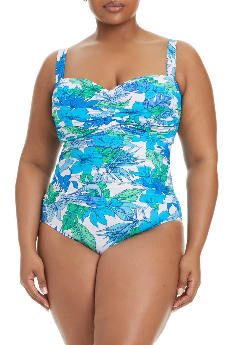 Mio Underwire Shirred One-Piece Swimsuit, Main, color, COOL
