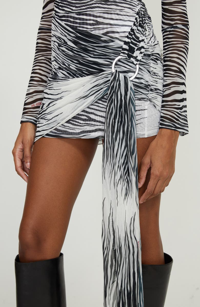 The Attico Fran Asymmetric Zebra Stripe Long Sleeve Tulle Minidress, Alternate, color,