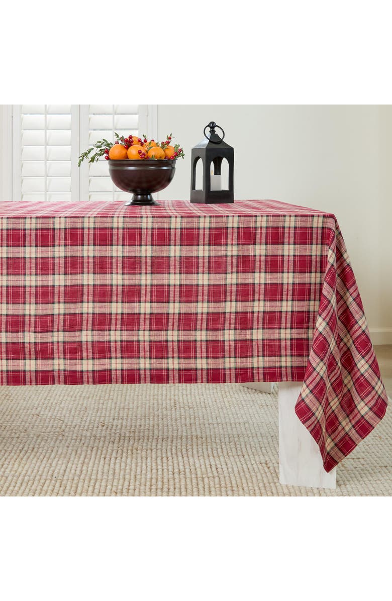 Solino Home Linen Tablecloth - Burgundy Plaid, Main, color, Burgundy
