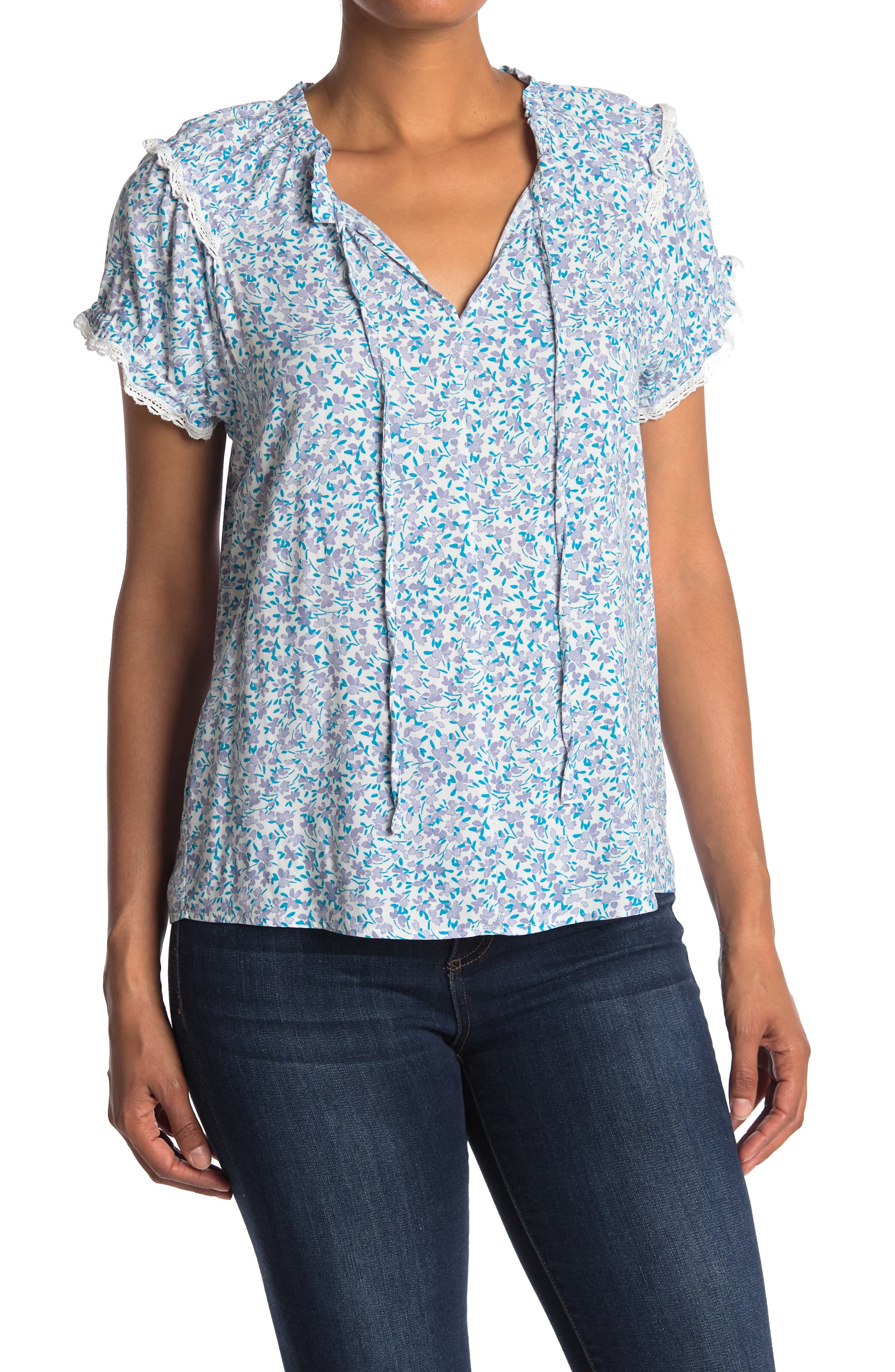 COMO VINTAGE Split Neck Short Ruffle Sleeve Blouse (Women) | Nordstromrack