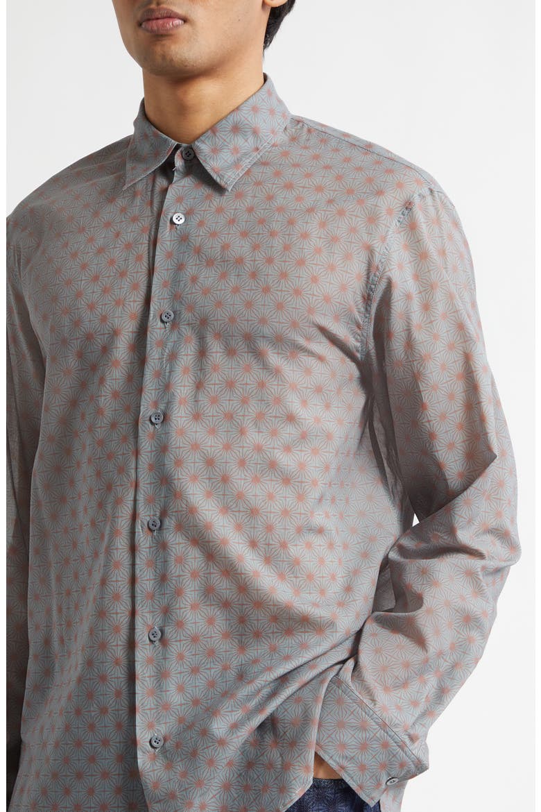 Caper Print Cotton Poplin Button-Up Shirt, Alternate, color, STEEL