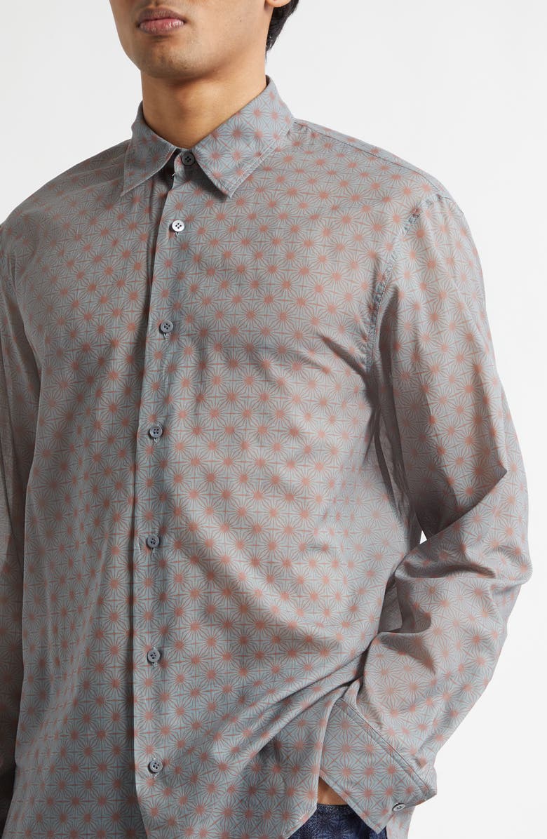 Dries Van Noten Caper Print Cotton Poplin Button-Up Shirt, Alternate, color, Steel