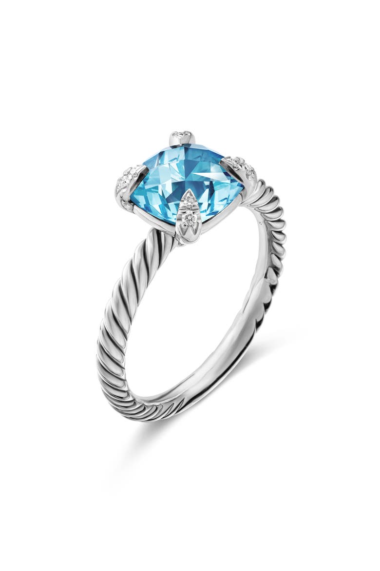 Chatelaine® Ring with Semiprecious Stone & Diamonds, Alternate, color, BLUE TOPAZ