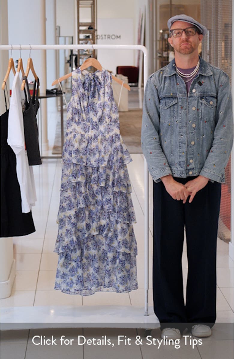 Odessa Floral Print Tiered Halter Maxi Dress, sales video thumbnail