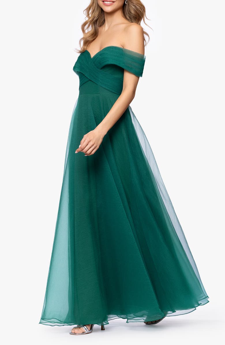 Betsy & Adam Off-the-Shoulder Tulle Gown, Alternate, color, Green