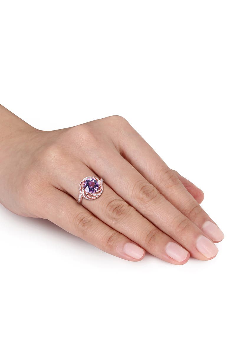 DELMAR Rose Gold Plate Sterling Silver Amethyst, White Topaz & Diamond Swirl Halo Ring, Alternate, color, 