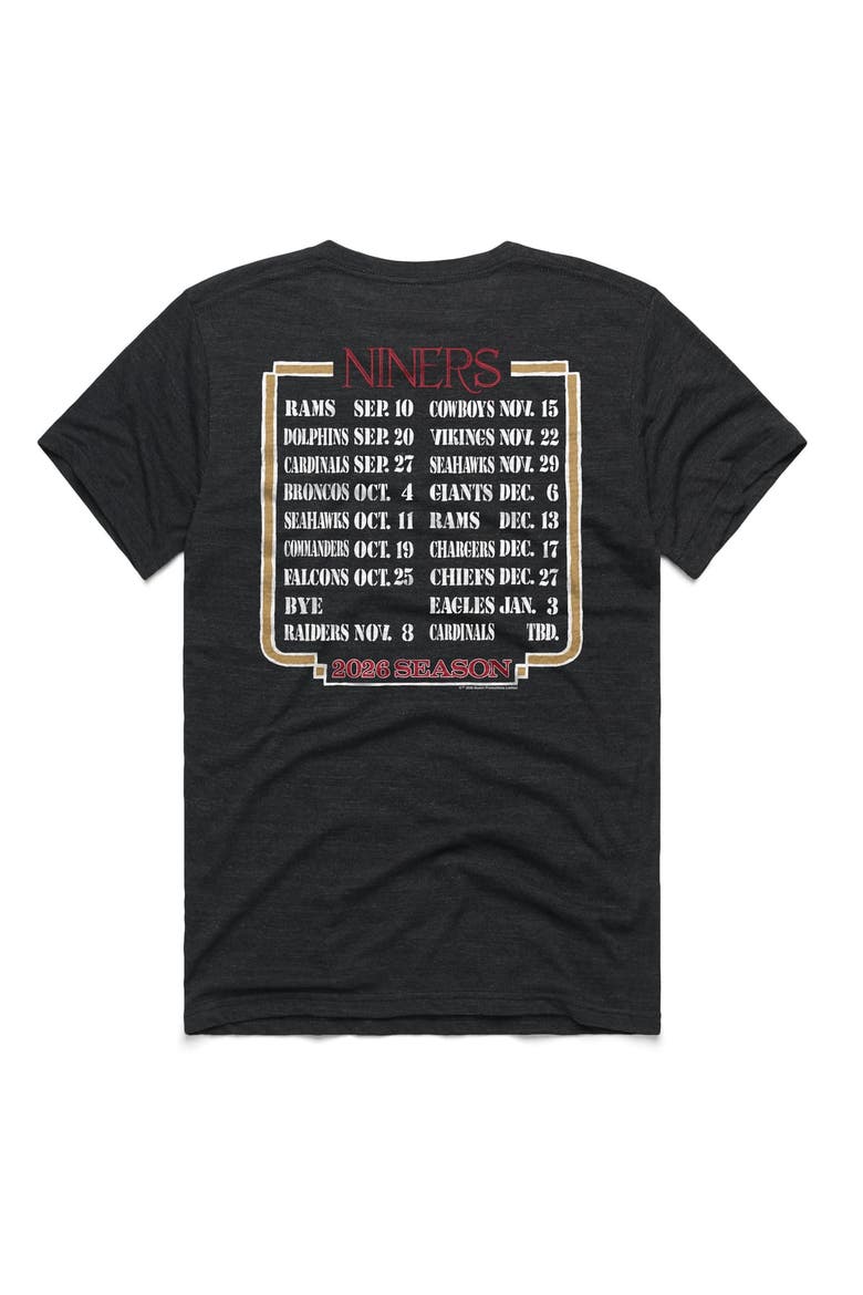 Unisex Homage Charcoal San Francisco 49ers 2026 NFL Schedule Queen Tri-Blend T-Shirt, Alternate, color, Charcoal