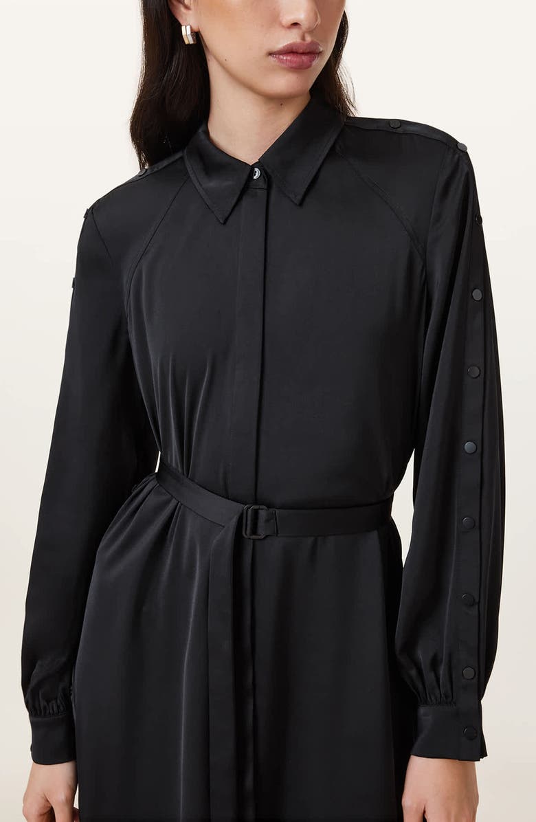 AllSaints Lexi Long Sleeve High-Low Shirtdress, Alternate, color, Steel Blue