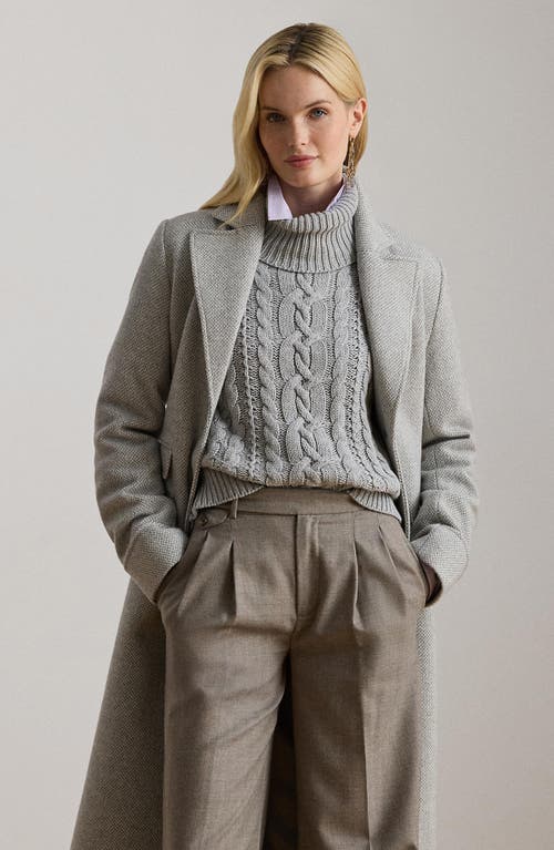 Ralph Lauren Lauren Longline Herringbone Wool Blend Reefer Coat In Gray