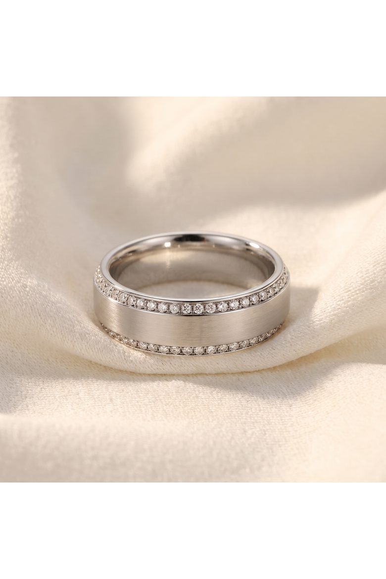 Men's 1ct Diamond 7mm Brushed Beveled Wedding Ring Comfort Fit Band, Alternate, color, Titanium