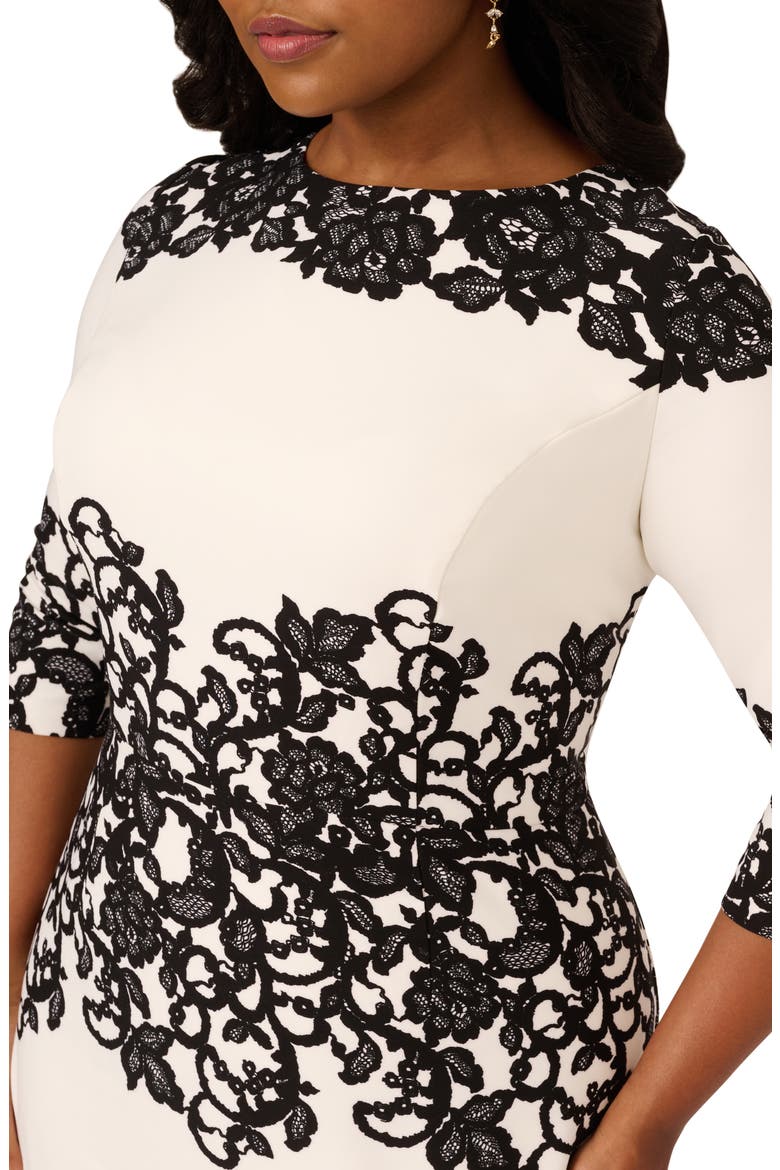 Scroll Lace Sheath Dress, Alternate, color, IVORY/ BLACK