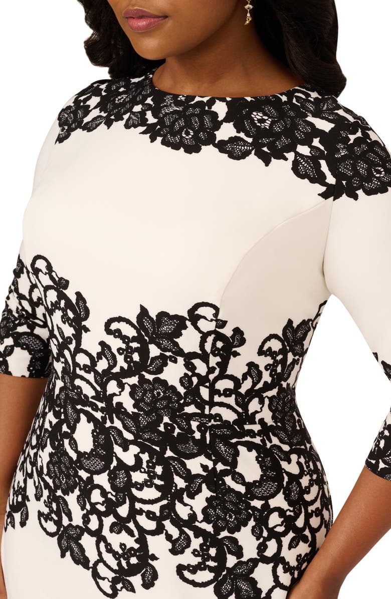 Adrianna Papell Scroll Lace Sheath Dress, Alternate, color, Ivory/ Black