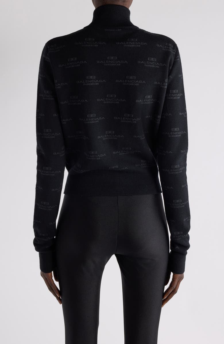 Balenciaga BB Monogram Wool & Cotton Blend Full Zip Sweater, Alternate, color, 1269 Black/Grey