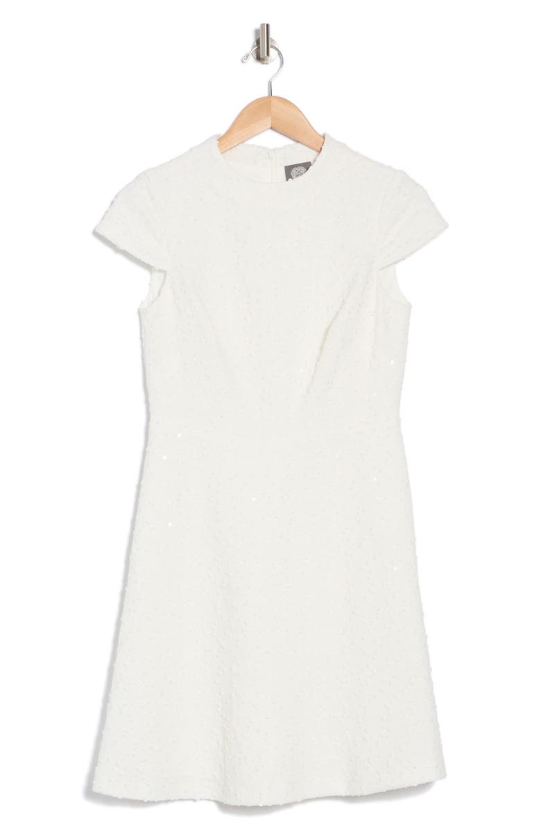 Vince Camuto Bouclé Knit Cap Sleeve Fit and Flare Dress, Alternate, color,