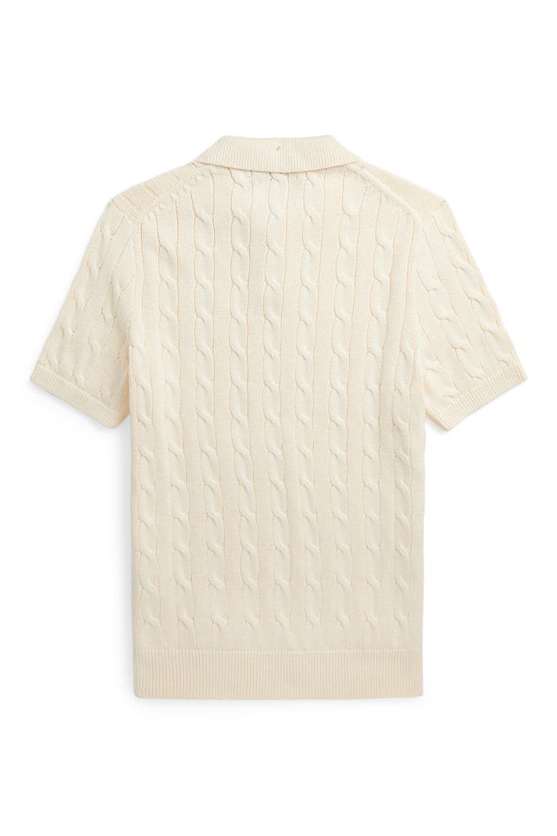 Cable Short Sleeve Polo Sweater, Alternate, color, ANDOVER CREAM