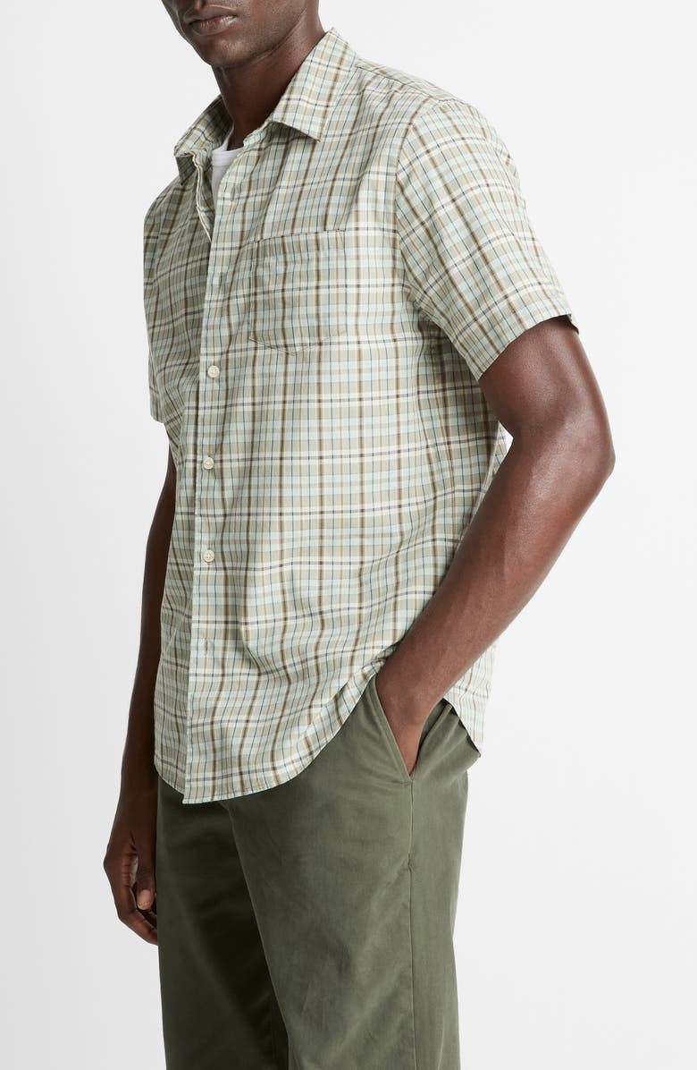 Vince Polson Plaid Short Sleeve Cotton Button-Up Shirt, Alternate, color, Seafoam Combo
