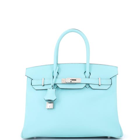 Birkin Handbag Blue Epsom with Palladium Hardware 30