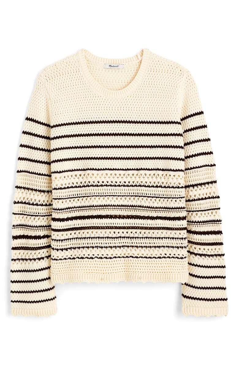 Madewell Open Stitch Cotton Sweater, Alternate, color, Ivory And Chocolate Stripe