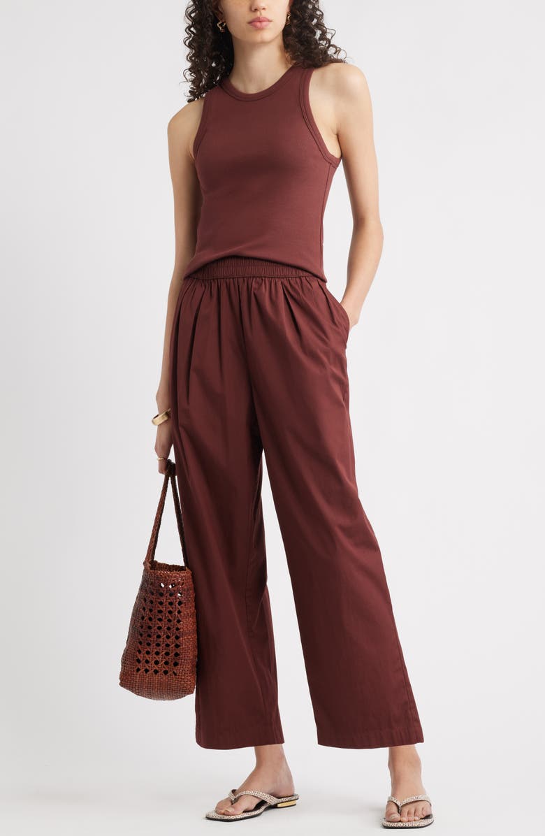 Nordstrom Cotton Poplin Pants, Alternate, color, Brown Raisin