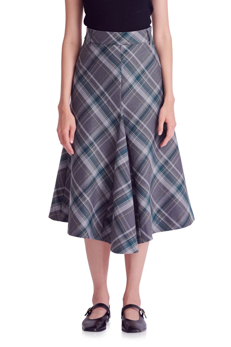Plaid A-Line Midi Skirt, Main, color, GREY/ GREEN