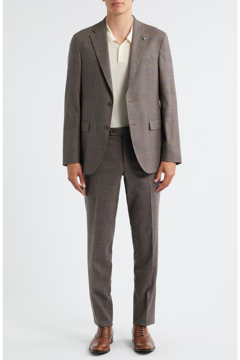 Midland Contemporary Fit Brown Plaid Wool & Silk Blend Suit, Main, color, BROWN