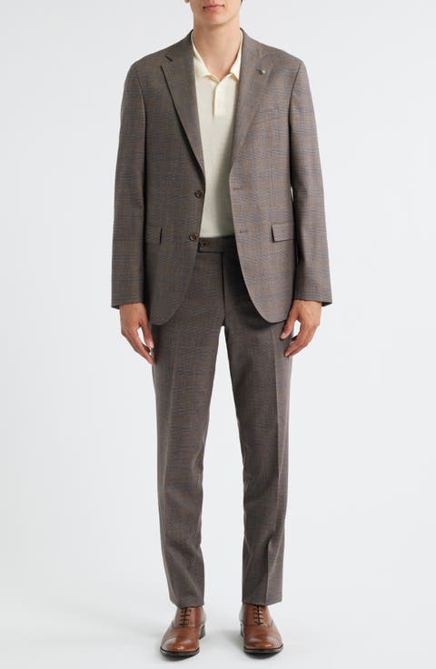 Midland Contemporary Fit Brown Plaid Wool & Silk Blend Suit