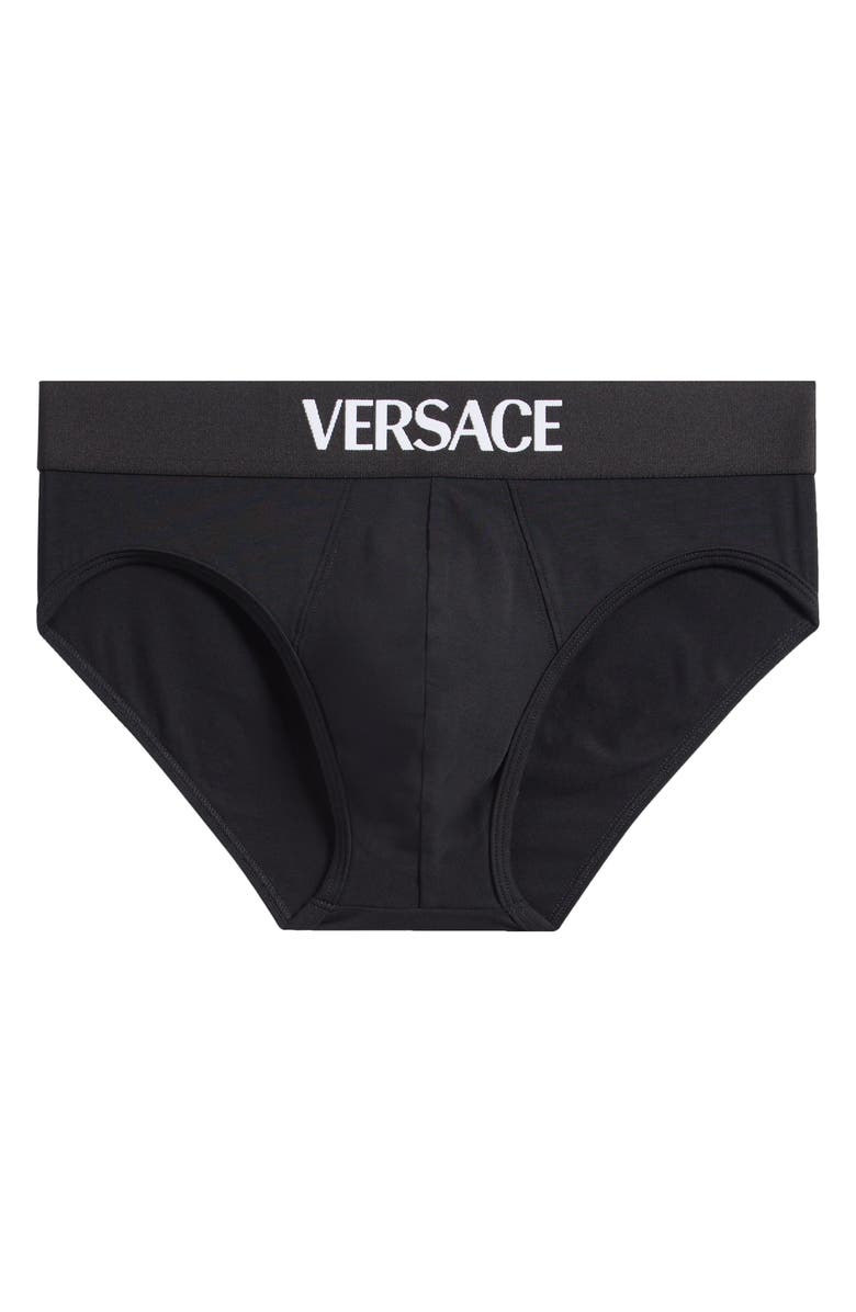 Versace Essential Logo Stretch Cotton Briefs, Alternate, color, 