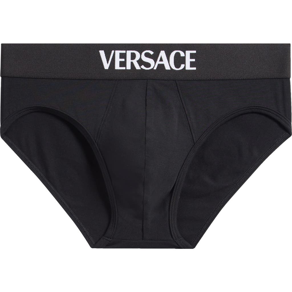 Versace Essential Logo Stretch Cotton Briefs In Black