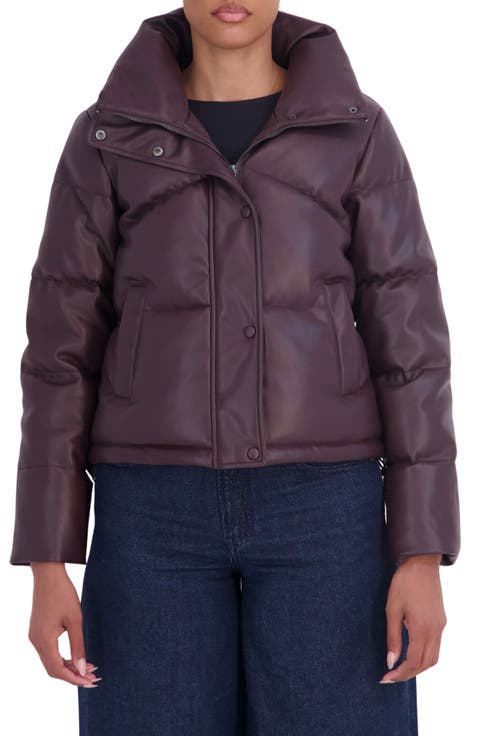 Faux Leather Short Puffer Jacket