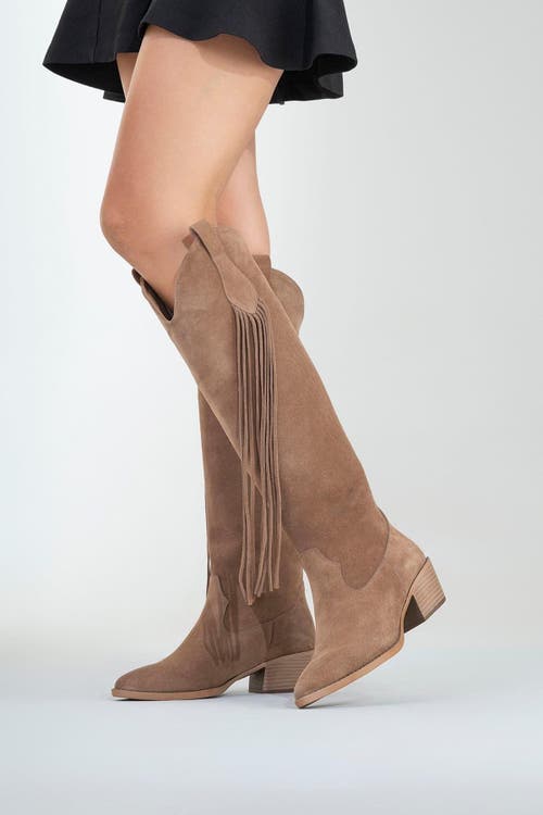 Forever & Always Shoes Rios Leather Fringe Knee High Boot In Brown