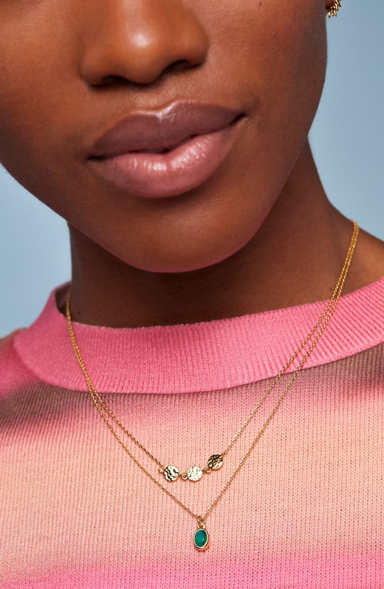 Estella Bartlett Textured Disc Green Onyx Duo Pendant Necklace, Alternate, color, Gold