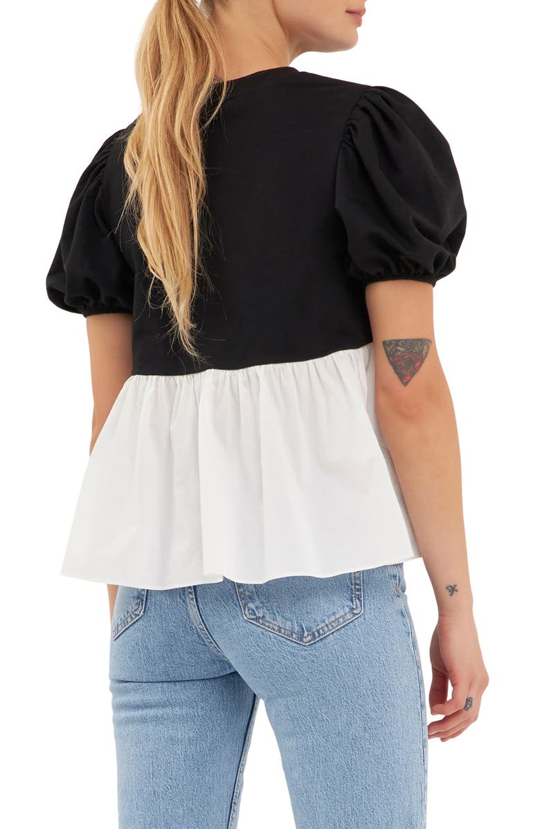 1/2 Puff Sleeve Peplum Top (Liverpool)