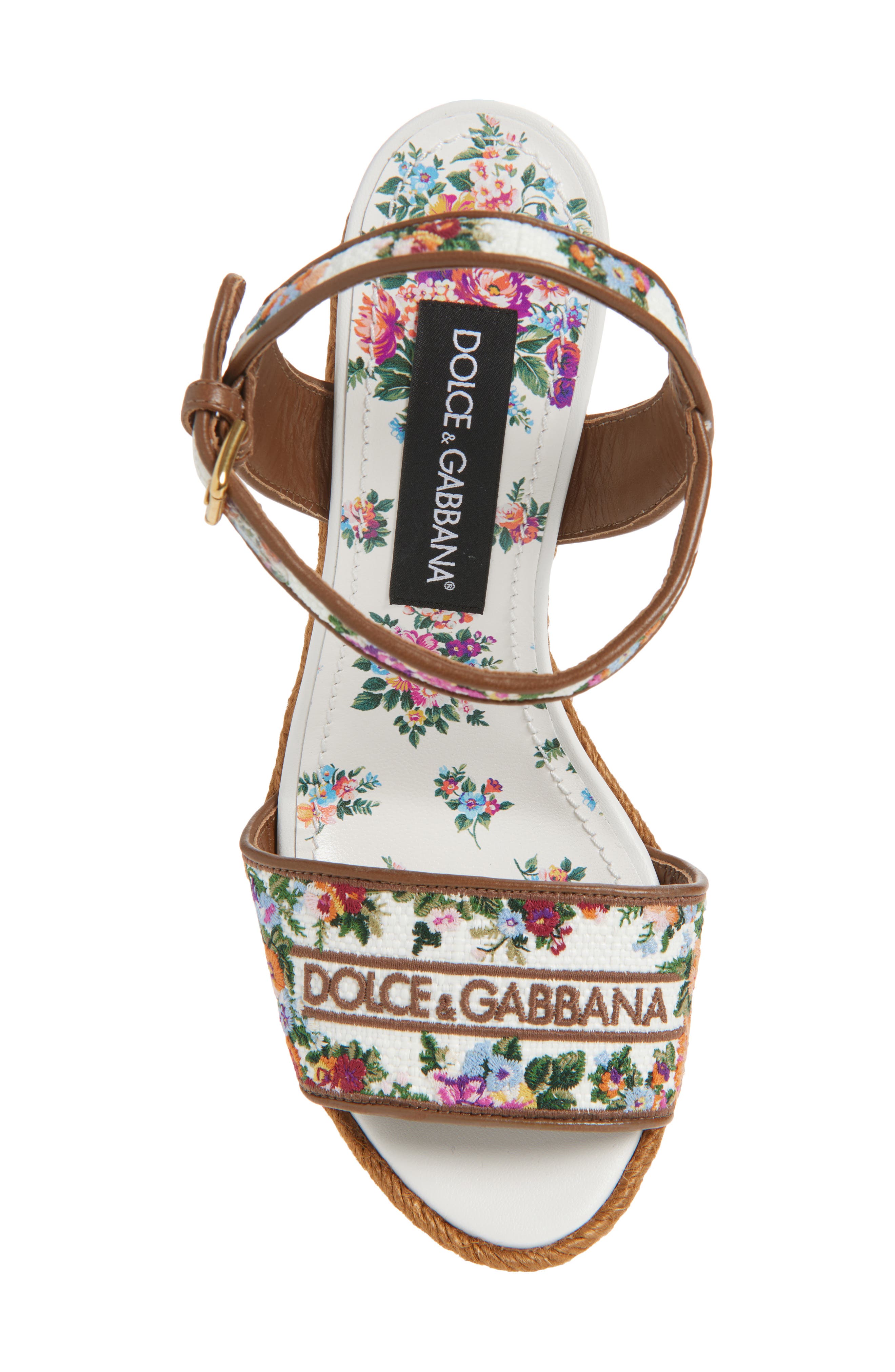 Dolce&Gabbana Floral Embroidered Espadrille Wedge Sandal, Alternate, color, Bianco/ Multicolor