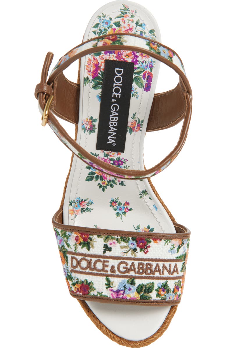 Dolce&Gabbana Floral Embroidered Espadrille Wedge Sandal, Alternate, color, Bianco/ Multicolor