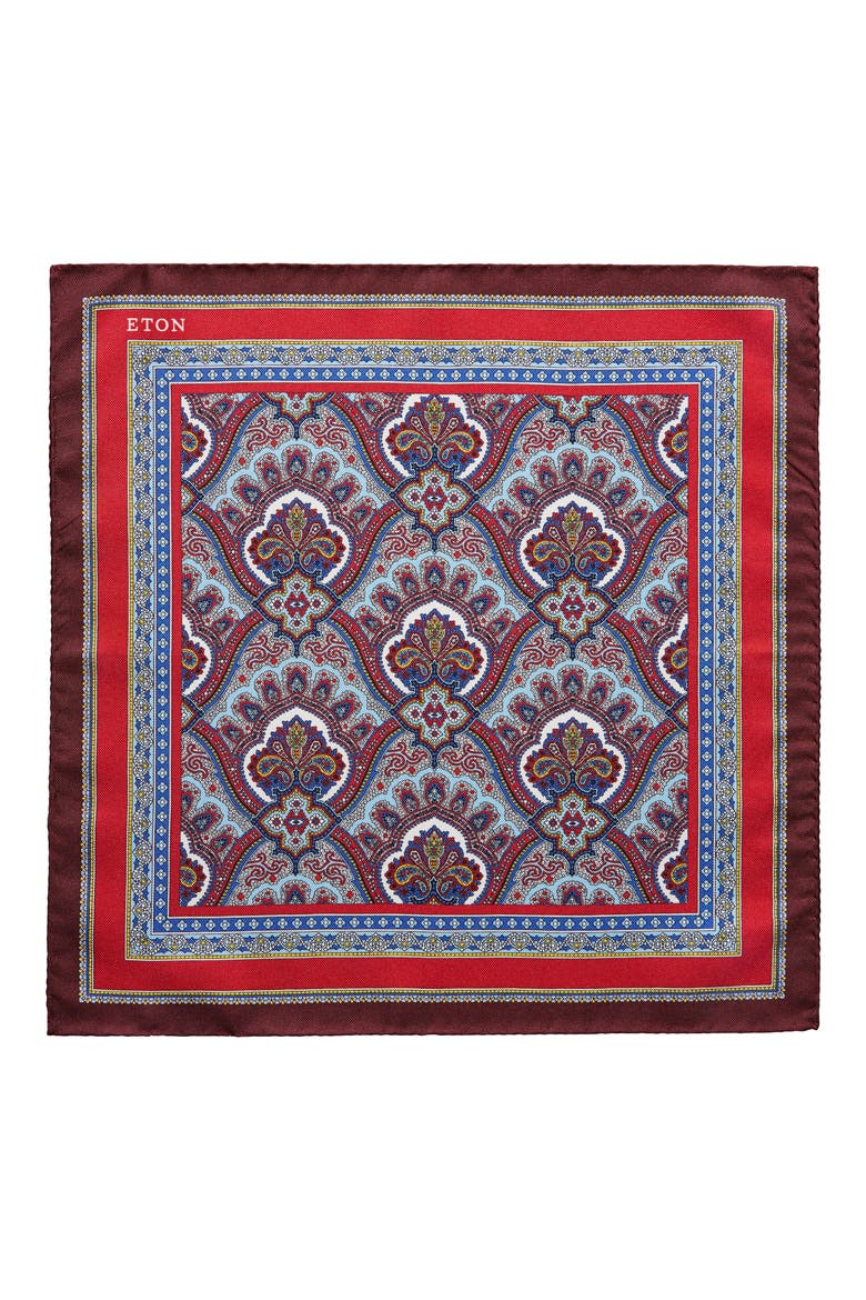 Paisley Silk Pocket Square, Alternate, color, PINK/RED