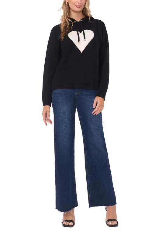 Vince Camuto Intarsia Heart Sweater Hoodie In Black