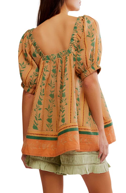 Free People Santorini Print Embroidered Puff Sleeve Tunic Top In Brioche Combo