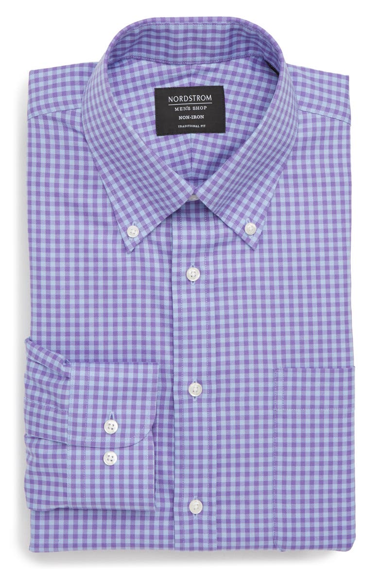 Men's Shop Traditional Fit Non-Iron Gingham Dress Shirt, Main, color, PURPLE ULTRA