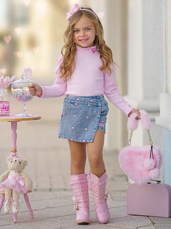 Sweethearts  Top and Denim Heart Skort Set