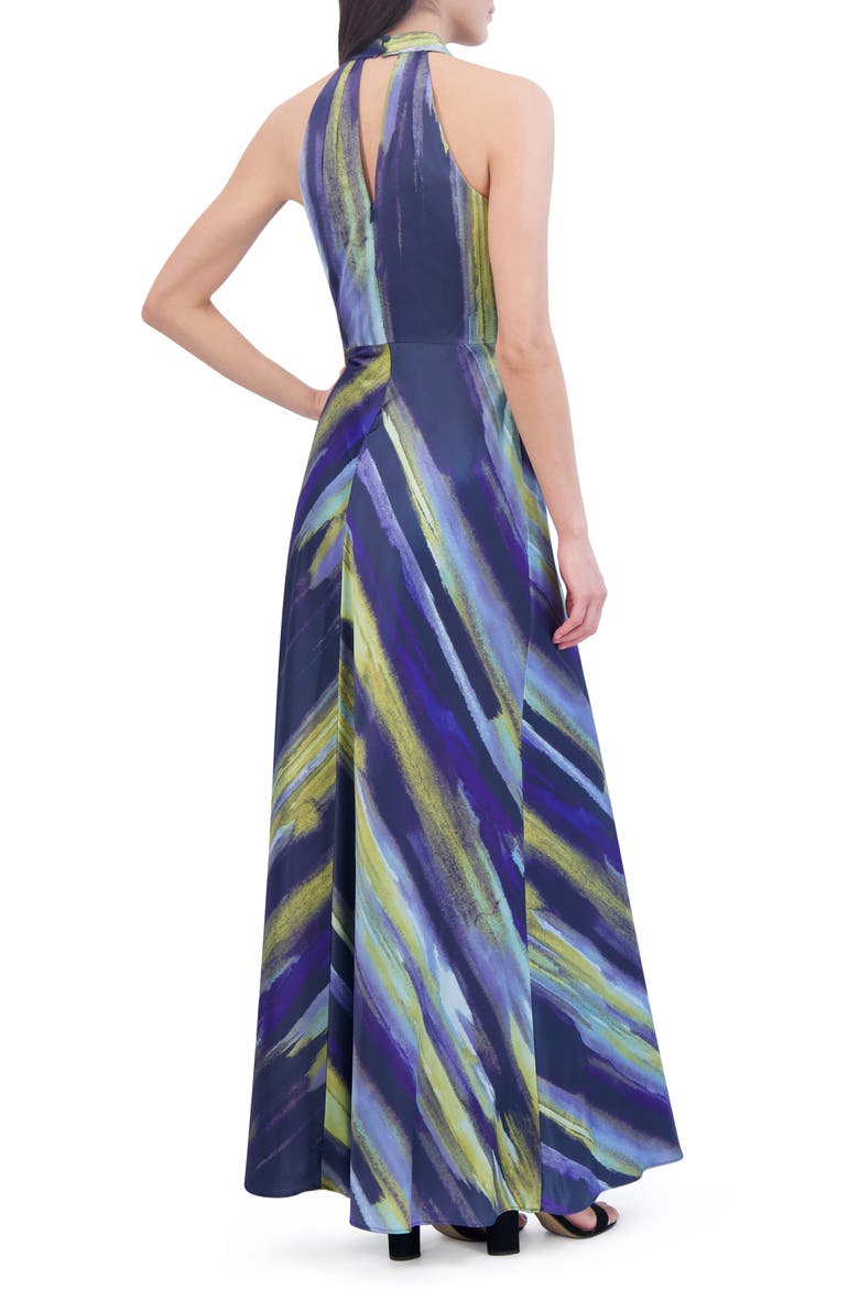 Abstract Print Knot Front Satin Gown, Alternate, color, NAVY MULTI