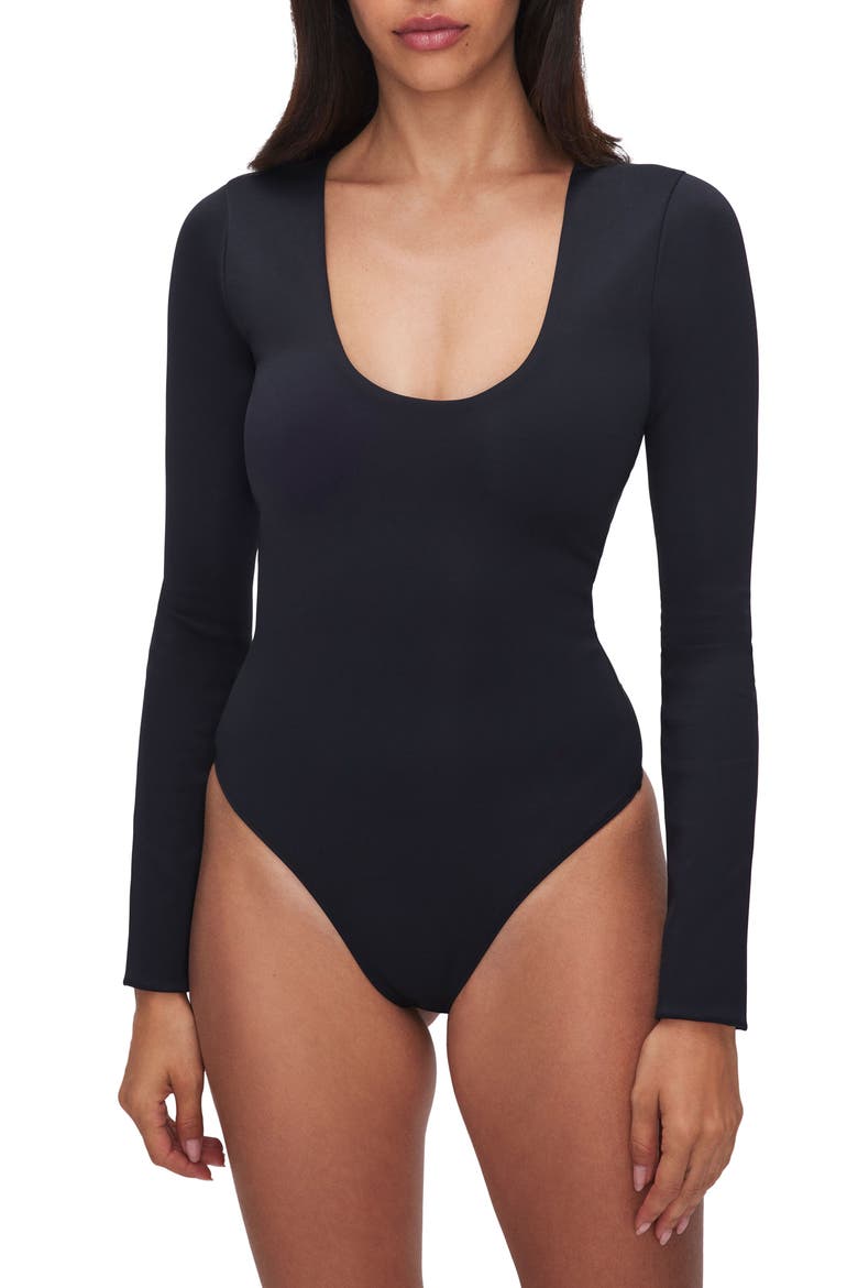 Sculpting Scoop Neck Bodysuit, Main, color, BLACK001