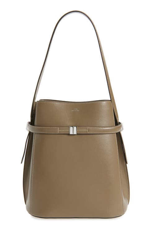 Belted Leather Bucket Bag