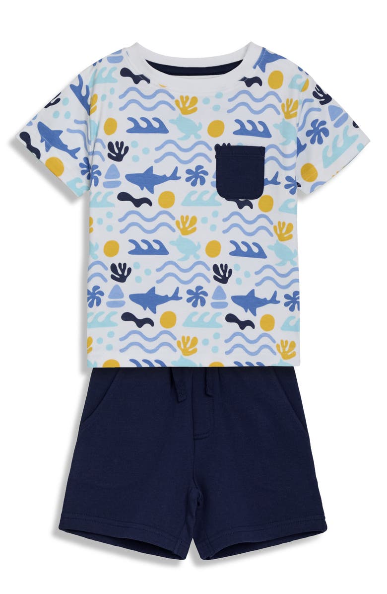 JOJO MAMAN BEBE Sea Ocean T-Shirt & Shorts Set, Main, color, Navy