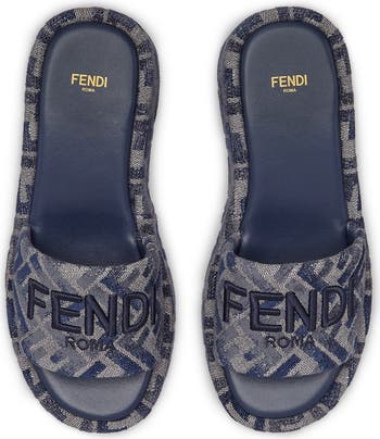 Fendi Sunshine Logo Jacquard Platform Slide Sandal (Women