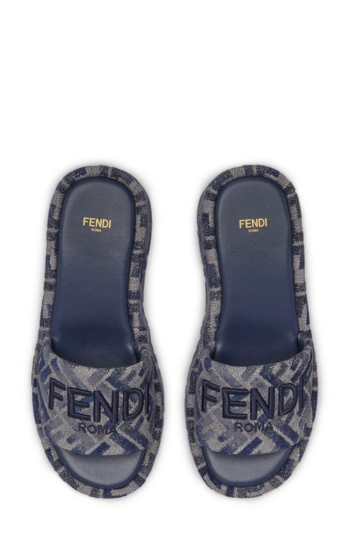Shop Fendi Sunshine Logo Jacquard Platform Slide Sandal In Grigio/blue/blue